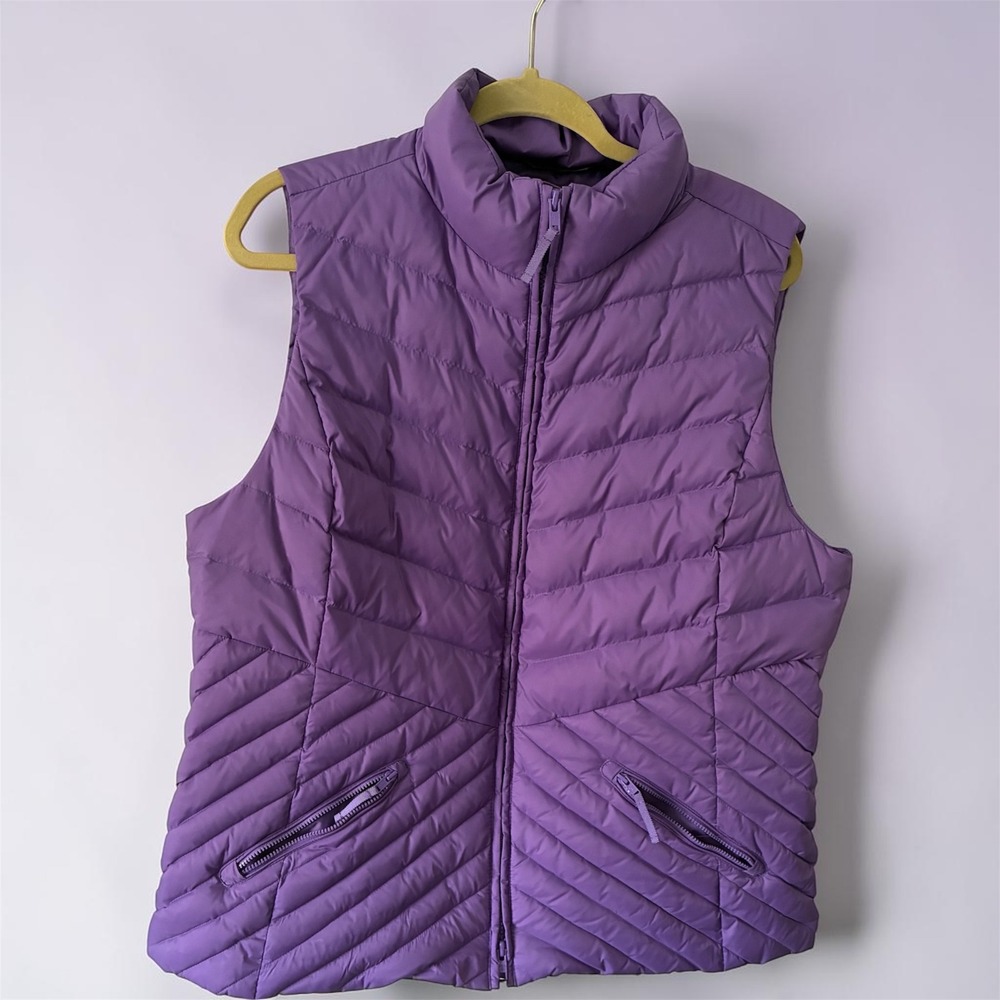 Talbots Purple Down Puffer Vest Chevron Quilted Full Zip Sleeveless Jacket XL